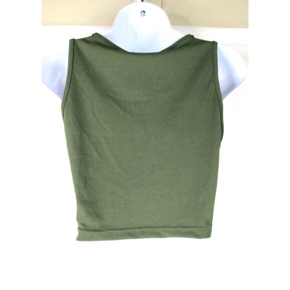 CIDER Green Crop Top M Front Knot Rib Knit Sleeveless Polyester Spandex 19-433 - Picture 2 of 9